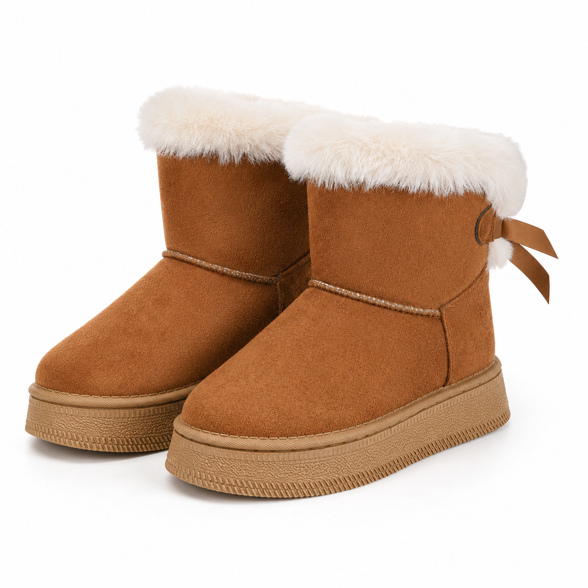 Women's Faux Fur Trim Flat Ankle Boots | Suede-Look Winter House Shoes