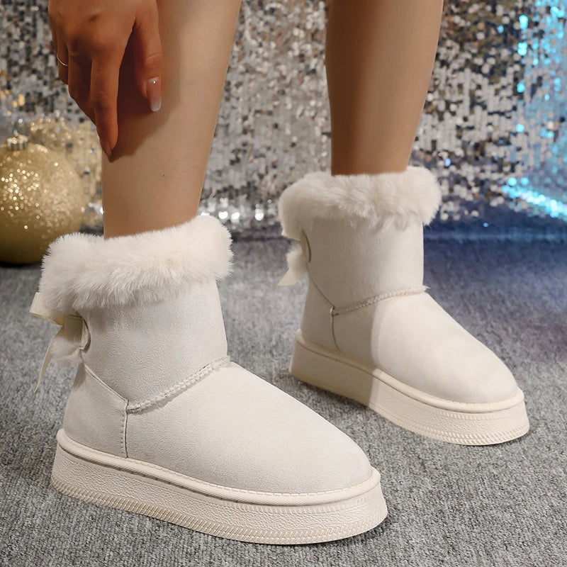 Women's Faux Fur Trim Flat Ankle Boots | Suede-Look Winter House Shoes