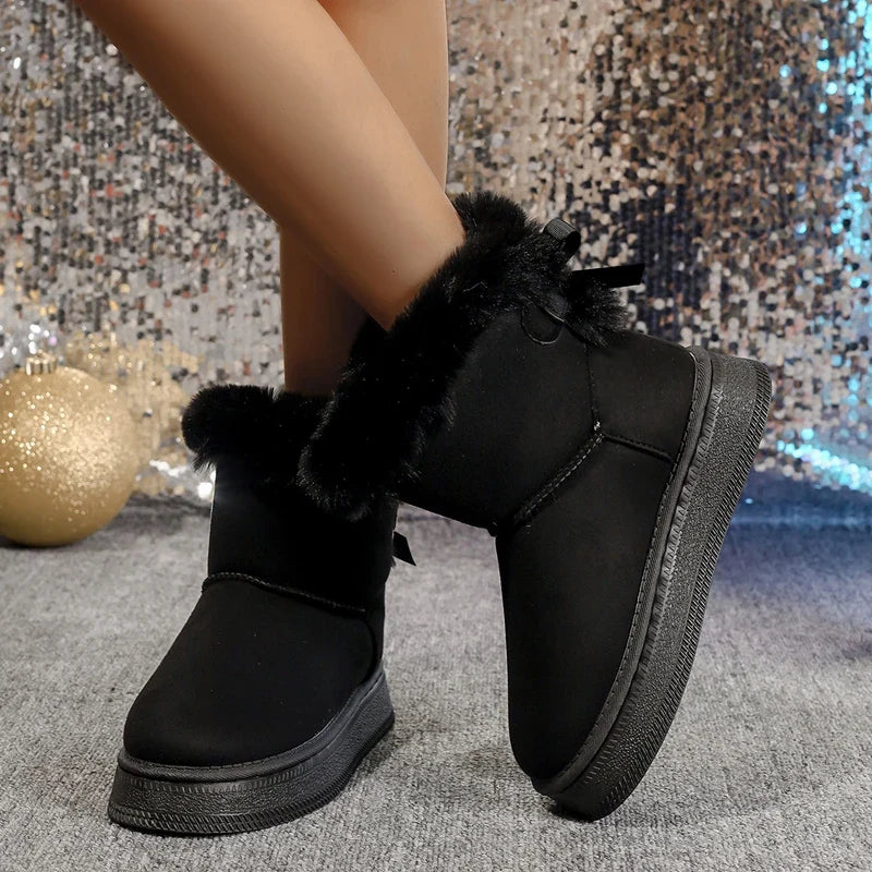 Women's Faux Fur Trim Flat Ankle Boots | Suede-Look Winter House Shoes