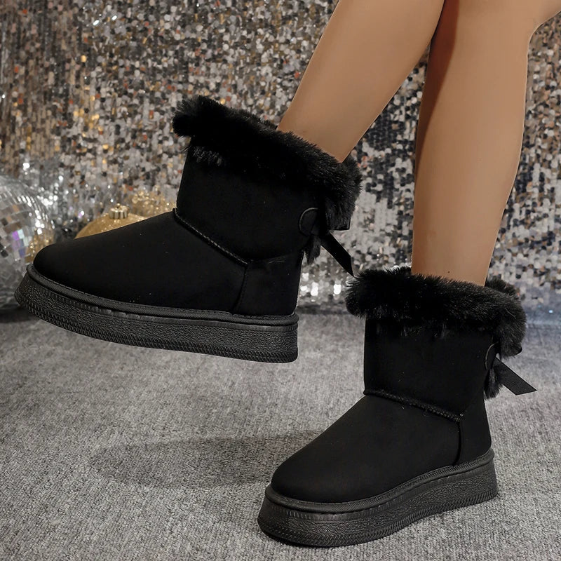 Women's Faux Fur Trim Flat Ankle Boots | Suede-Look Winter House Shoes