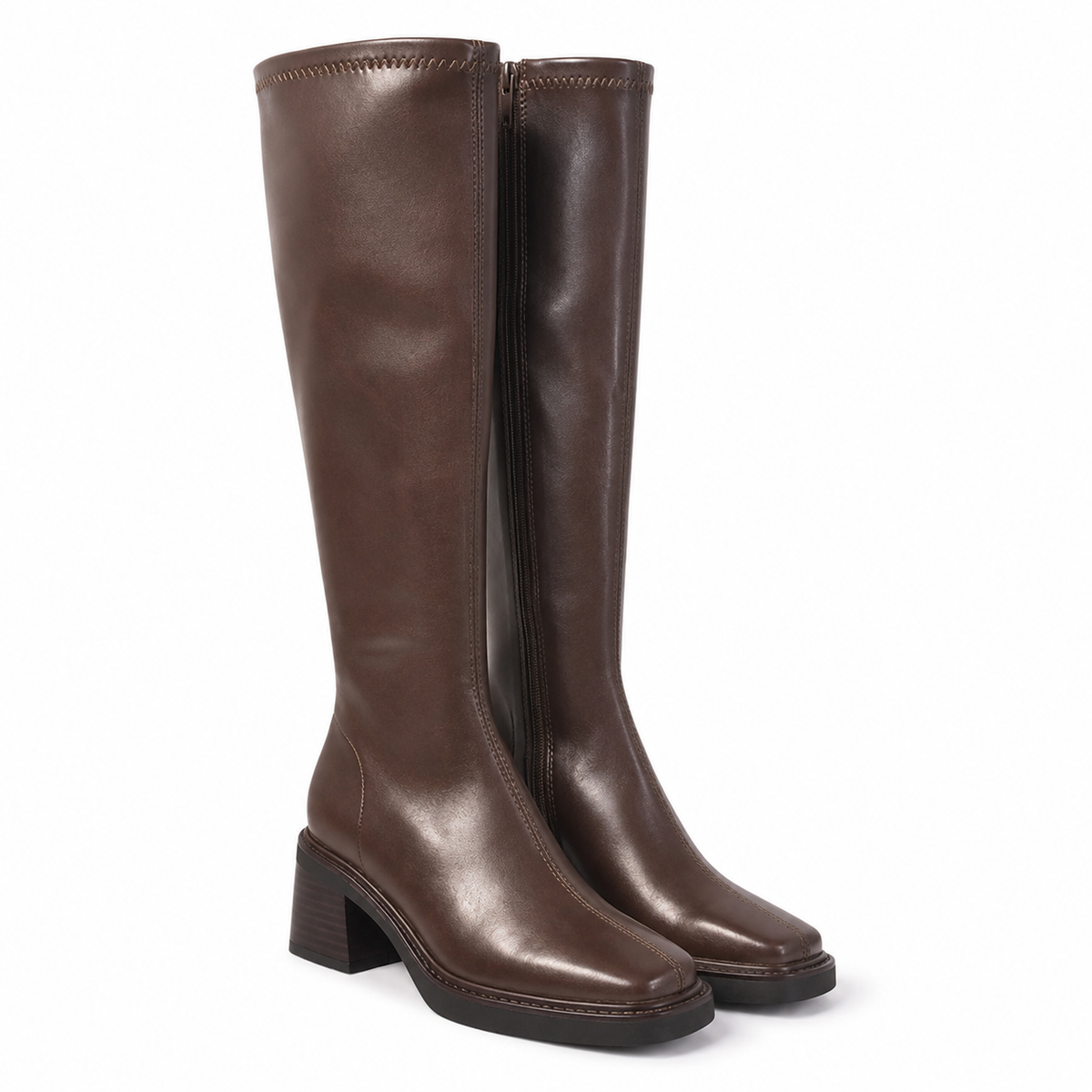Women's Faux Leather Square Toe Knee-High Boots