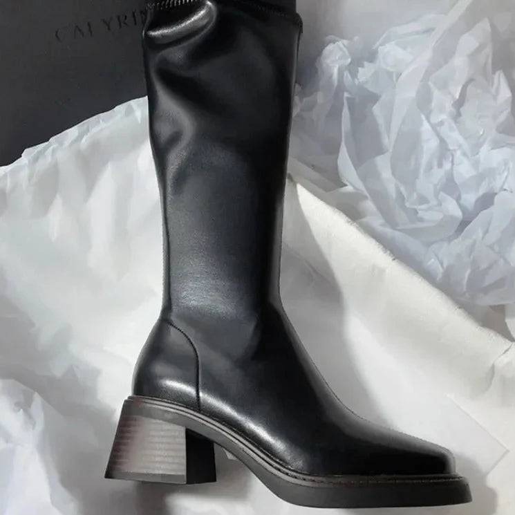 Women's Faux Leather Square Toe Knee-High Boots