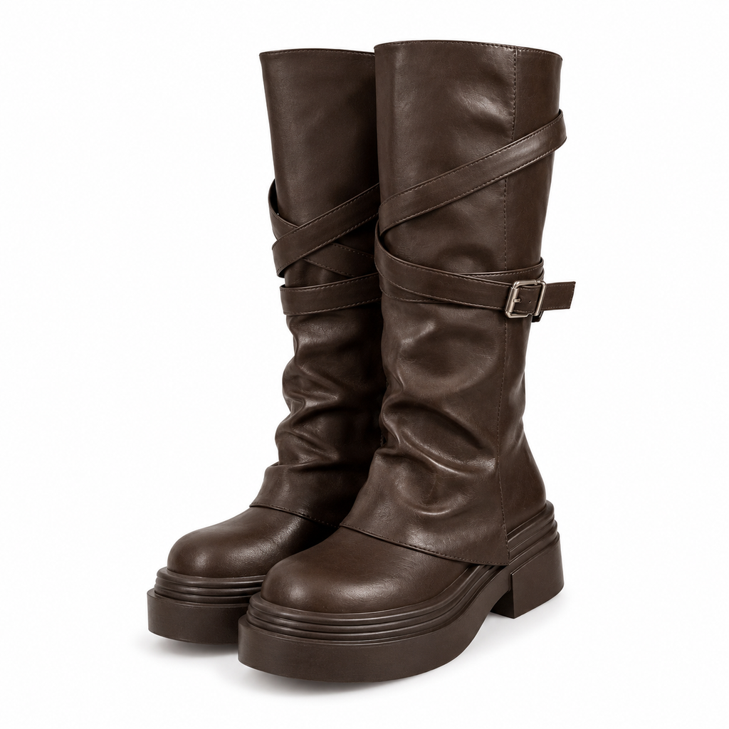 Women's Knee-High Chunky Heel Buckle Boots | Fall & Winter Boots