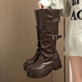 Women's Knee-High Chunky Heel Buckle Boots | Fall & Winter Boots