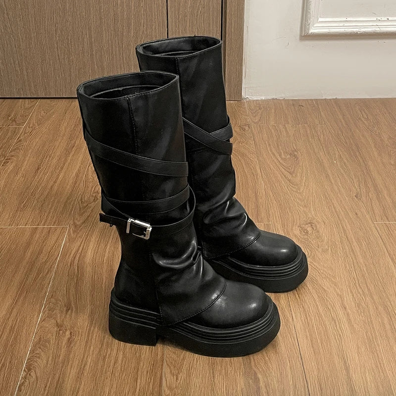 Women's Knee-High Chunky Heel Buckle Boots | Fall & Winter Boots