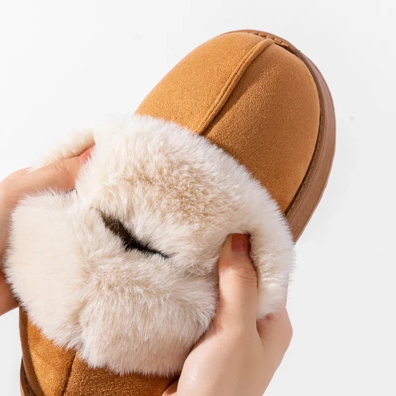 Women's Plush Collar Slip-On Ankle Boots | Suede-Look Indoor & Casual Winter Booties