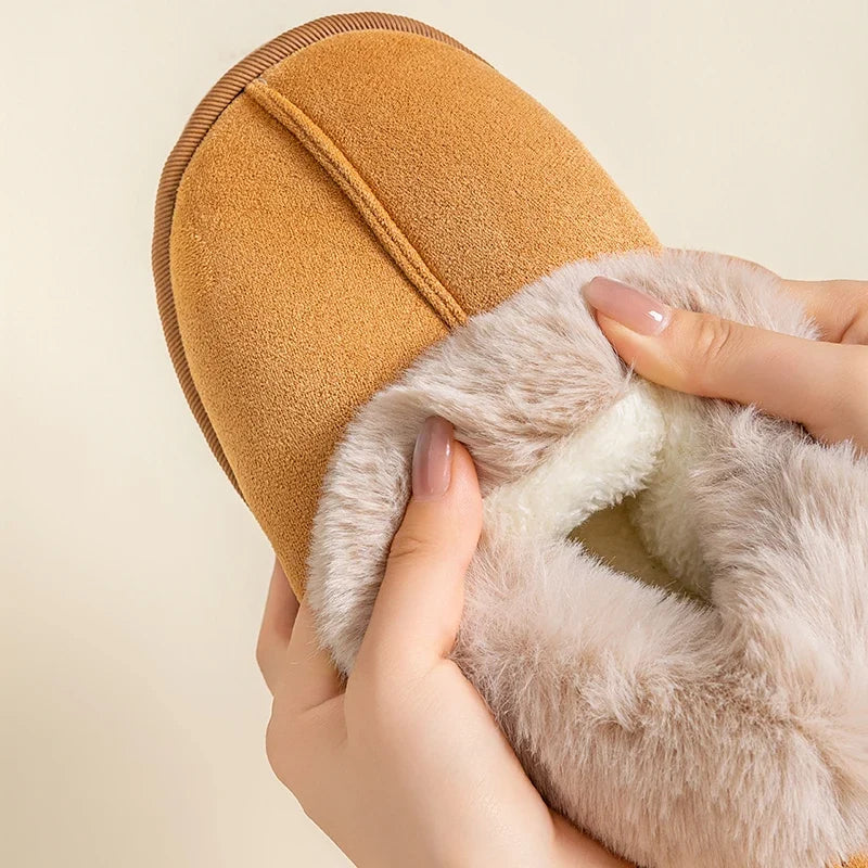 Women's Plush Collar Slip-On Ankle Boots | Suede-Look Indoor & Casual Winter Booties