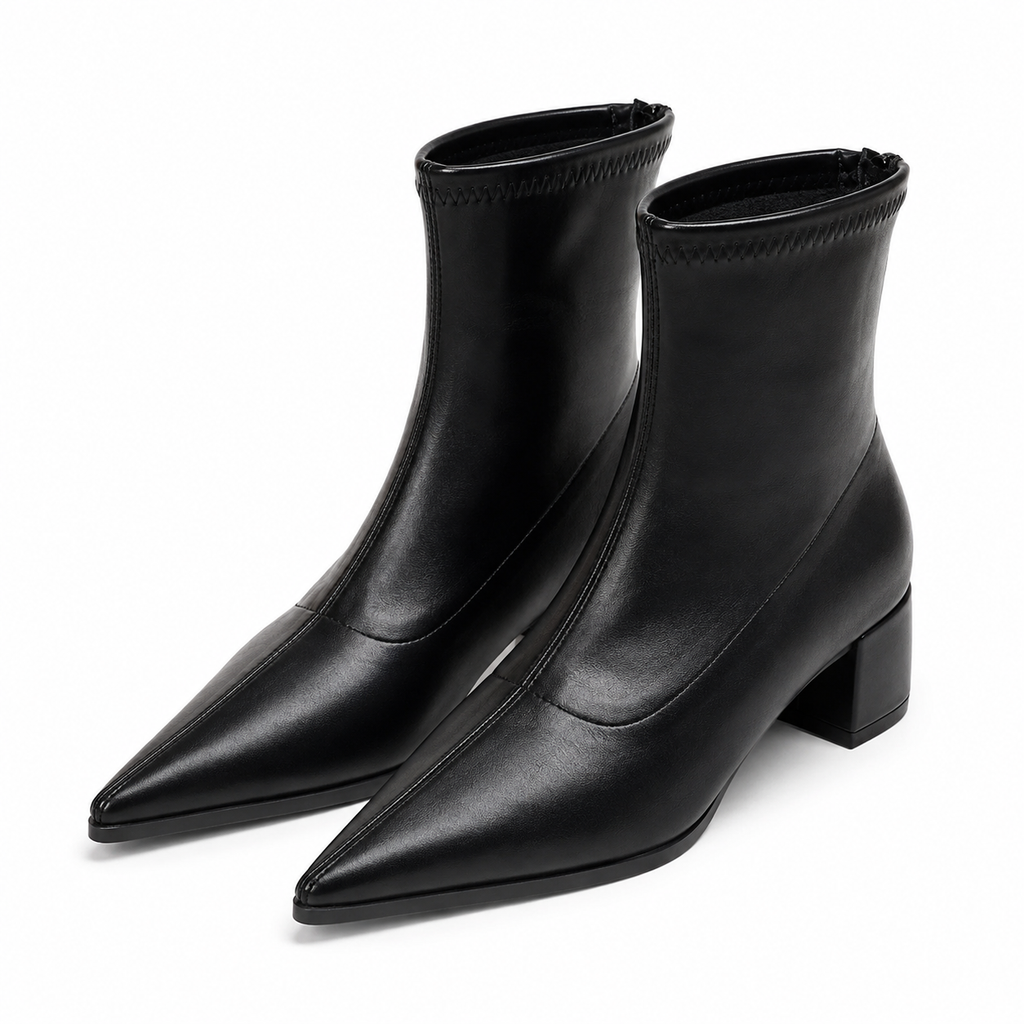 Aria | Women's Pointed Toe Block Heel PU Leather Ankle Boots