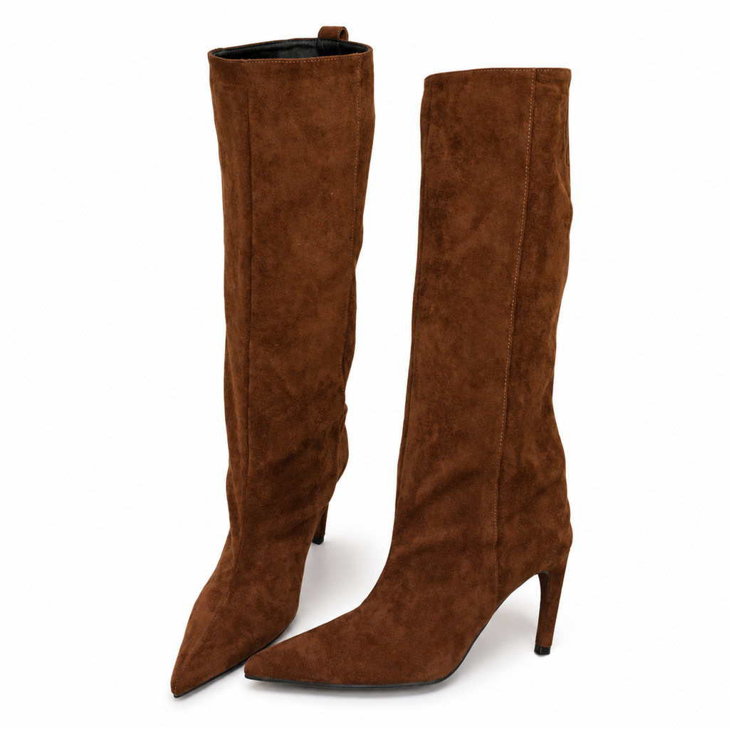 Women's Suede Pointed Toe Stiletto Knee-High Boots Thin Heel
