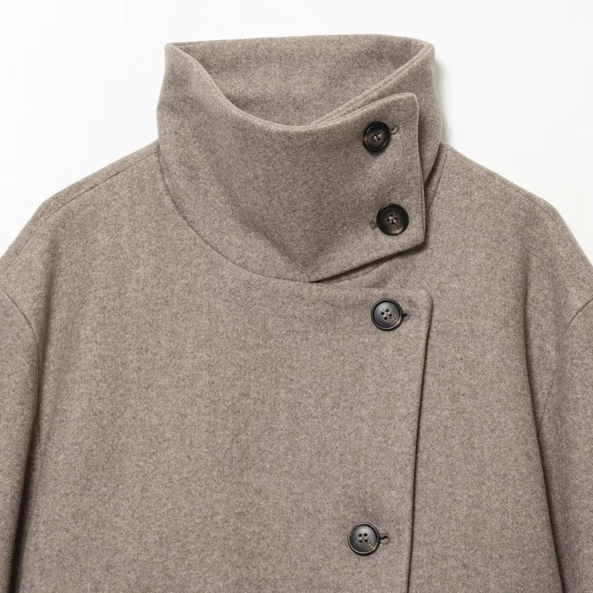 Women's Textured High Collar Winter Jacket – Side Button Short Structured Outerwear