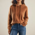 Women's Cable Knit Hooded Sweater Relaxed Drawstring Winter Pullover