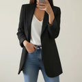 Women's Longline Blazer Open Front Notch Lapel Office Jacket
