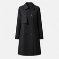 Lily | Women's Black Trench Coat - Mid-Length Wool-Blend Double-Breasted - Buttoned To The Top