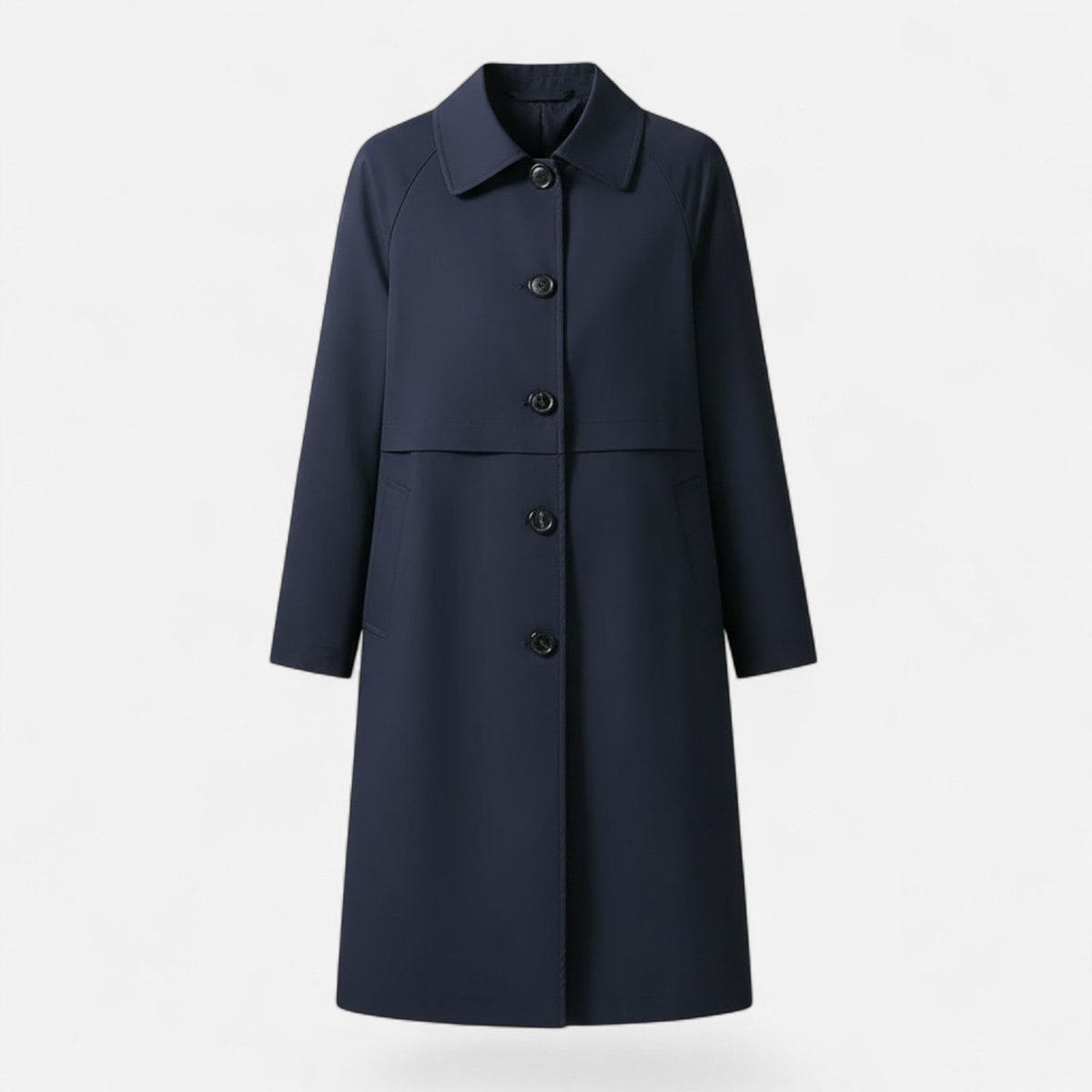 Lily | Women's Black Trench Coat - Mid-Length Wool-Blend Double-Breasted - Buttoned To The Top