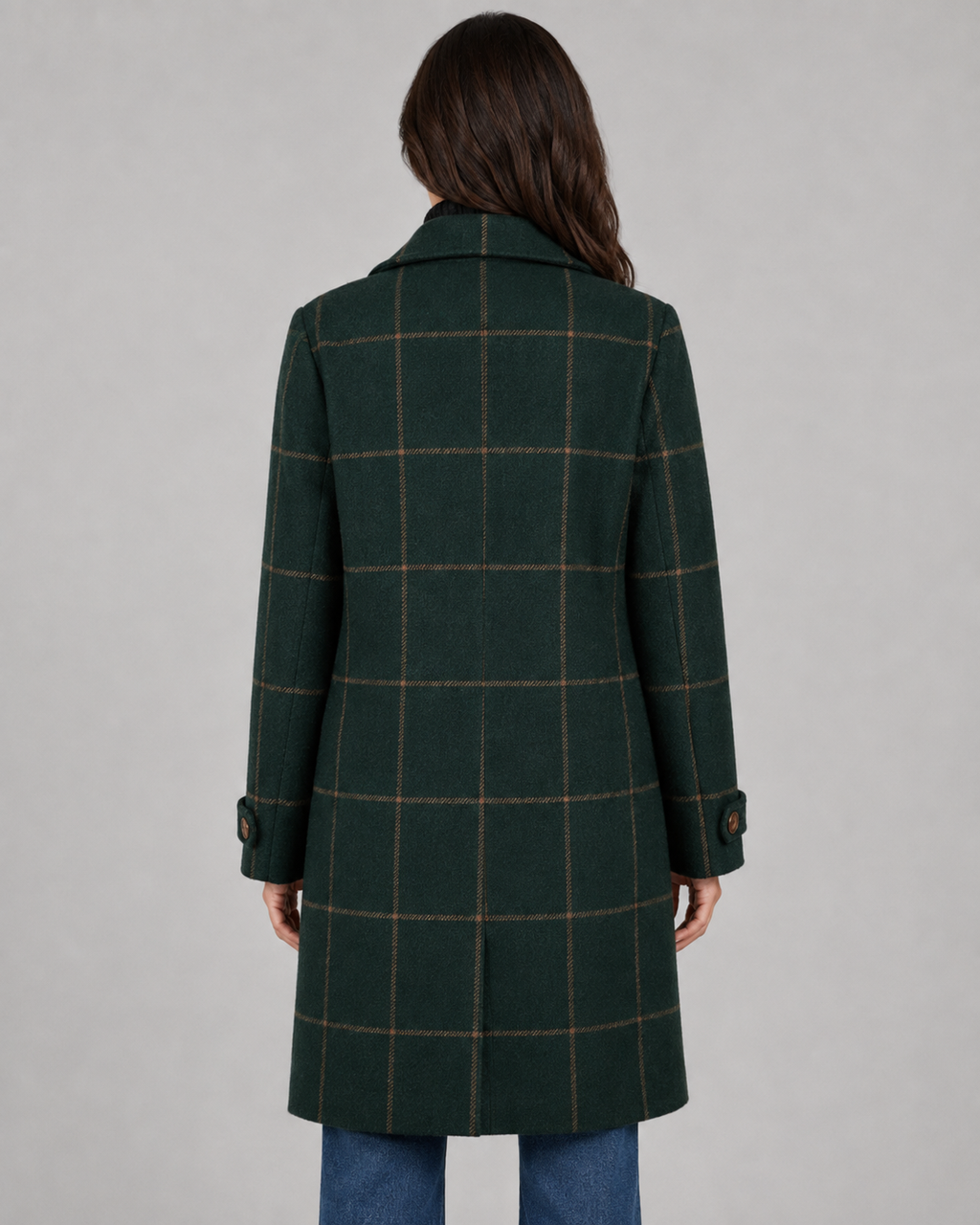 Women's Windowpane Check Long Winter Coat – Tailored Outerwear
