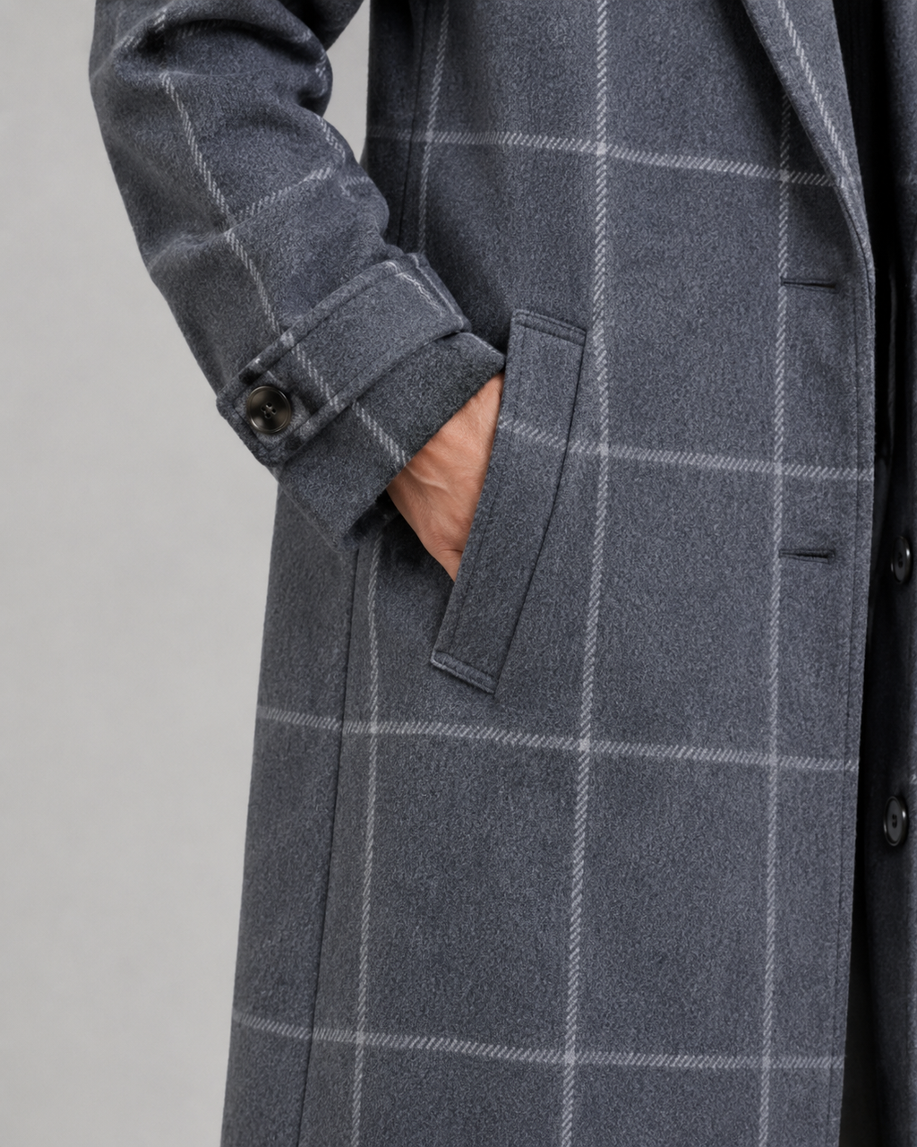 Women's Windowpane Check Long Winter Coat – Tailored Outerwear
