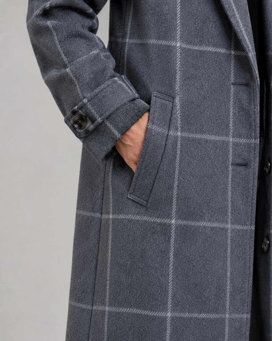 Women's Windowpane Check Long Winter Coat – Tailored Outerwear