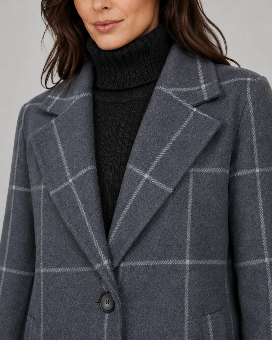 Women's Windowpane Check Long Winter Coat – Tailored Outerwear