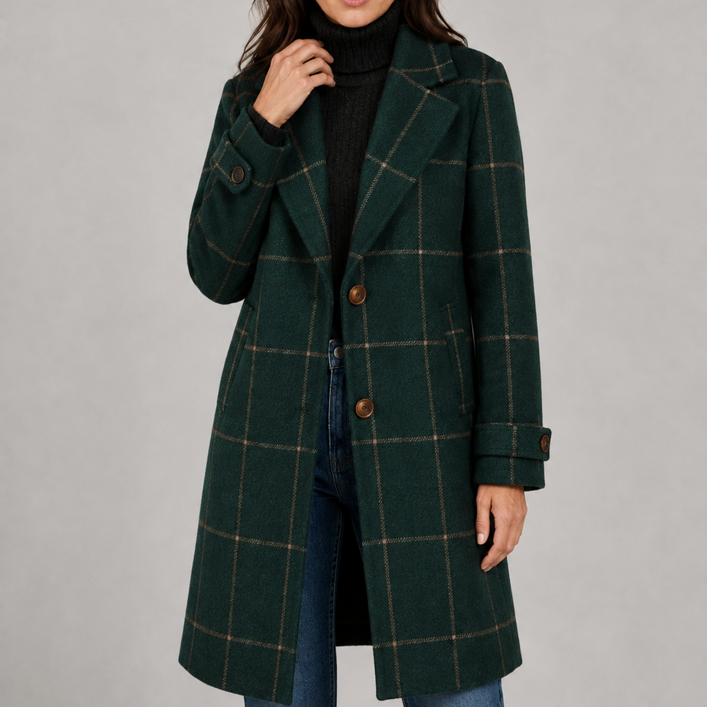Women's Windowpane Check Long Winter Coat – Tailored Outerwear